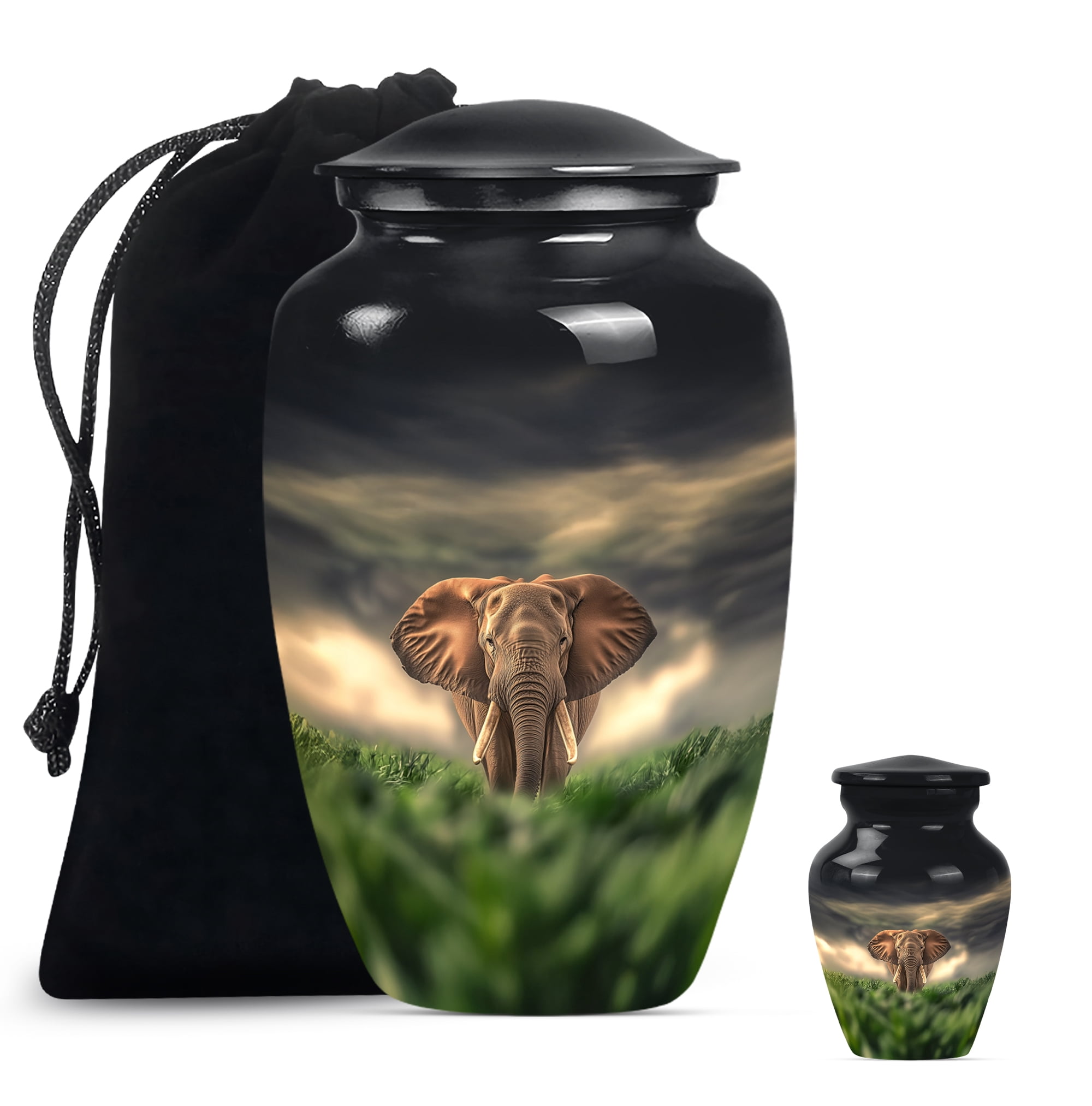 Elephant Large Cremation Urn for Men, Small Urn for Ashes for Women, Urns for Human Ashes Adult Man, Burial Urns for Adult Human Ashes(Size - 10inch 1Pcs, 3inch 1Pcs)