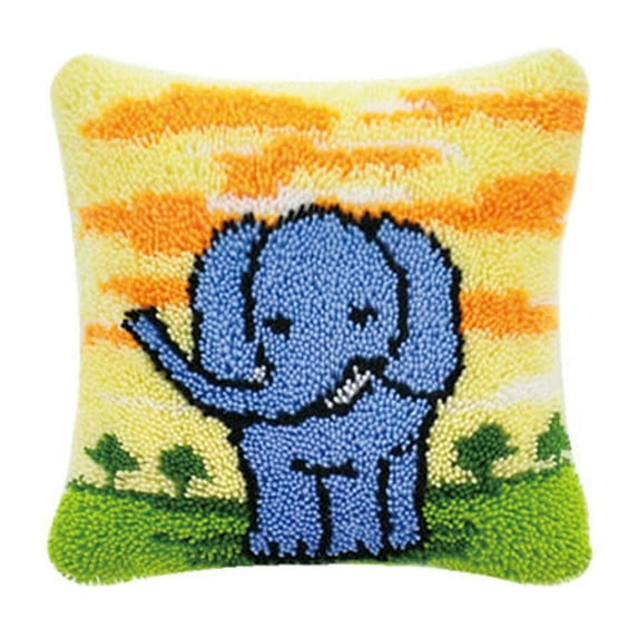 Elephant Latch Hook Kits DIY Throw Pillow Cover Crochet Crafts Beginner Kids and Adults Handmade Crafts Festival Birthday Gift, 17"x 17"