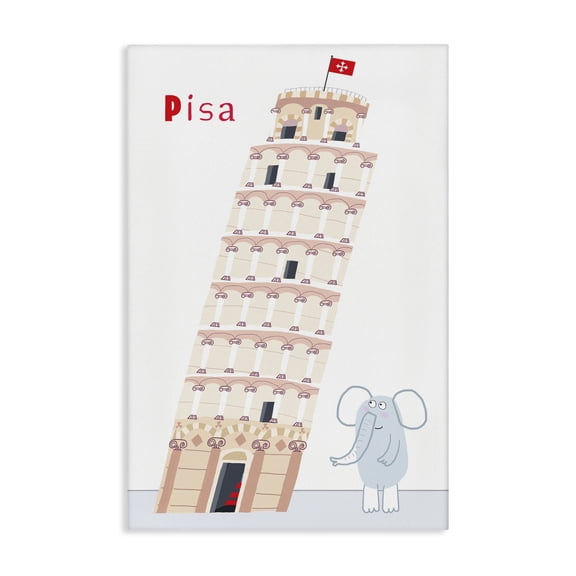 Elephant & Leaning Tower Pisa Canvas Wall Art, design by Carla Daly