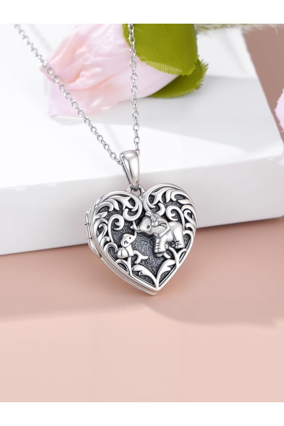 Elephant Locket Necklace That Holds 2 Pictures 925 Sterling Silver Elephant Photo Heart Locket Pendant Keep Someone Near to You Memory Jewelry Gifts for Women (Locket only)