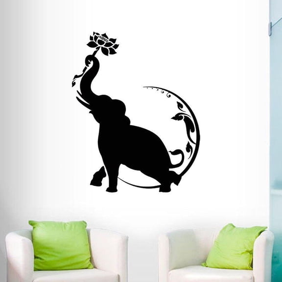 Elephant Lotus Flower Moon Wall Stickers Indian Buddhism Home Decor Living Room Bedroom Wall Decal Self Adhesive Wallpaper 55x70cm