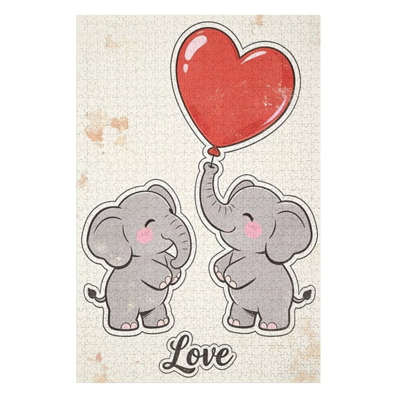 Elephant Love Valentine’s Day 1000 Piece Jigsaw Puzzle for Adults, Relaxing Brain Teaser and Romantic Holiday Display for Couples or Family Night, Cozy Evening Activity and Mind Exercise
