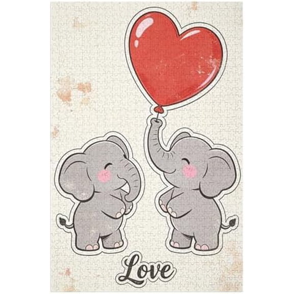 Elephant Love Valentines Day 1000 Piece Jigsaw Puzzle for Adults, Relaxing Brain Teaser and Romantic Holiday Display for Couples or Family Night, Cozy Evening Activity and Mind Exercise