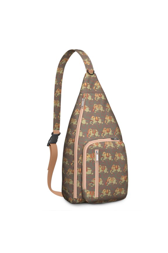 Elephant Lover's Chest Bag - Bohemian Paisley Print Crossbody Pack, Adjustable Strap Sling Bag (Floral Ethnic Pattern, Waterproof & Breathable)