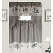 Elephant Macrame Embroidery Design 3pc Curtain Set for Kitchen and Home window treatment Consist of 2 Bottom Tiers 30"X36" each and top Swag 60"X36"