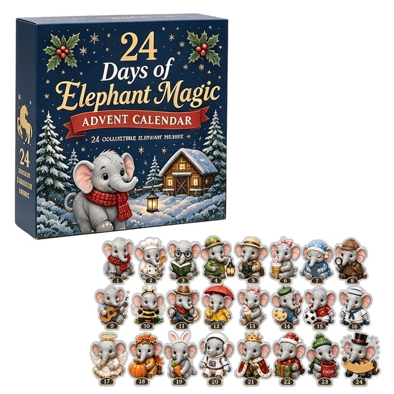 Elephant Magic Christmas Advent Calendar with 24 Days Christmas Countdown Mystery 2D Acrylic Pendants Collectible Mystery Gift Set for Holiday Joy