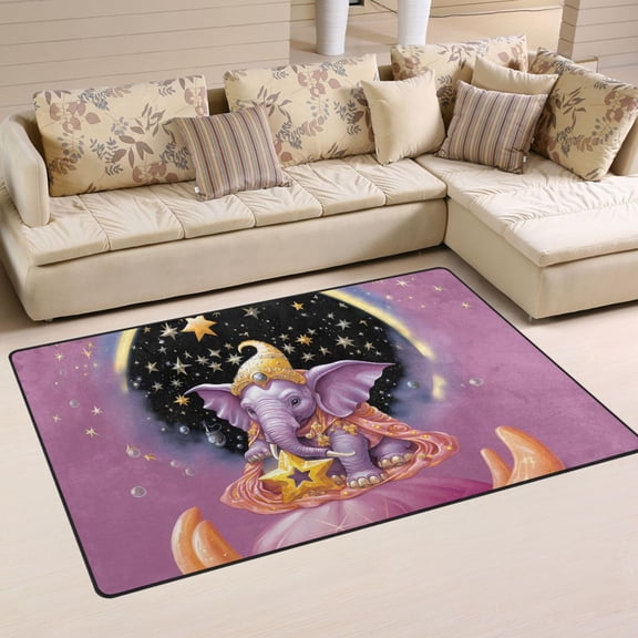 Elephant Magic Stars Area Rug Washable Floor Carpet Mat 60 x 39 inch for Bedroom Living Room Kids Room Home Decor