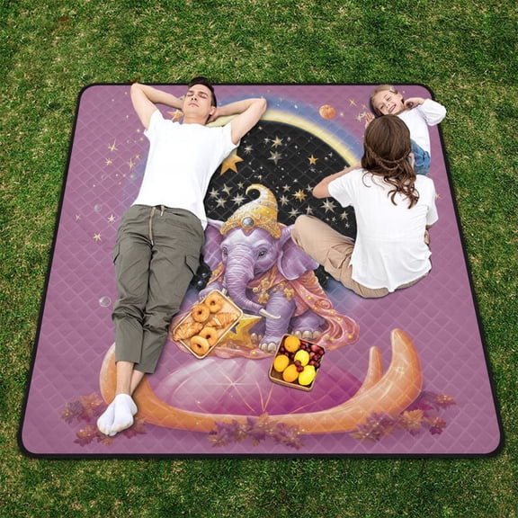 Elephant Magic Stars Beach Blanket Outdoor Picnic Blanket 78"x 78" Waterproof Foldable for Beach Camping Travel Hiking Grass Lawn Park