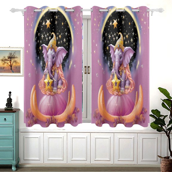 Elephant Magic Stars Black Out Curtains Aesthetic for Bedroom Living Room Sliding Glass Doors Kitchen Windows 2 panels set