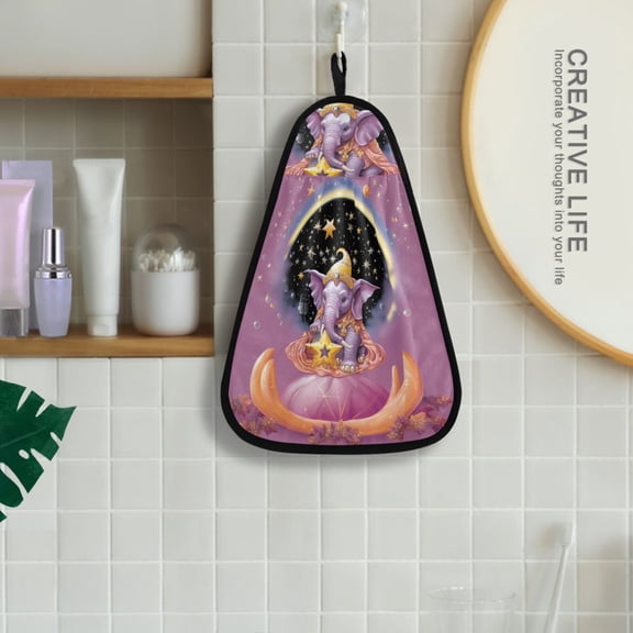 Elephant Magic Stars Hanging Towel Kitchen Hand Towel Bathroom Absorbent Towel Machine Washable Quick Dry Dishcloths
