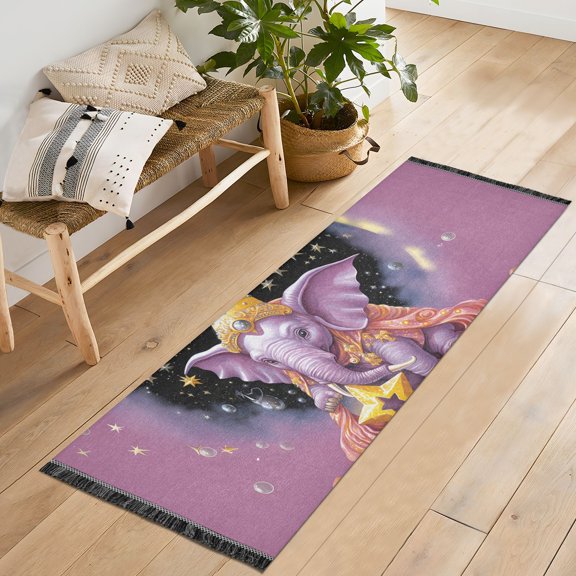Elephant Magic Stars Runner Rug Machine Washable Area Rugs Carpet Non Slip Entryway Mat for Bedroom Entryway Front Door