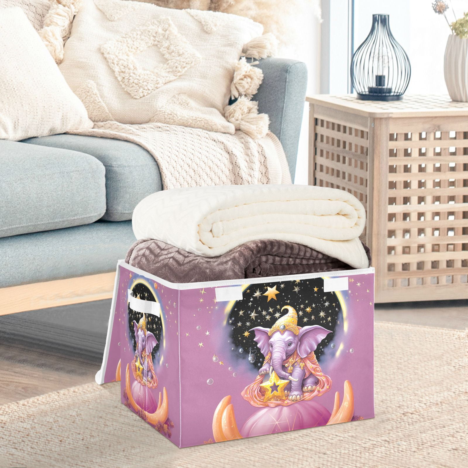 Cute Elephant Sunflower Storage Bin - Fabric Cube Organizer With Handles For Toys, Clothes, Nursery, Shelves (14.2x10.2x8.3 In) - View #10