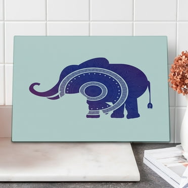 Elephant Mandala Cutting Board, Elephant Calf Girly Romantic Lacy Mandala, Decorative Tempered Glass Cutting and Serving Board, in 3 Sizes, by Ambesonne