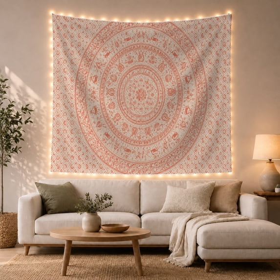Elephant Mandala in an Ornamental Lattice, Serene Boho for Elephant Lovers, South Asian Wall Art, Housewarming Gift, Tapestry Wall Hanging for Bedroom and Living Room