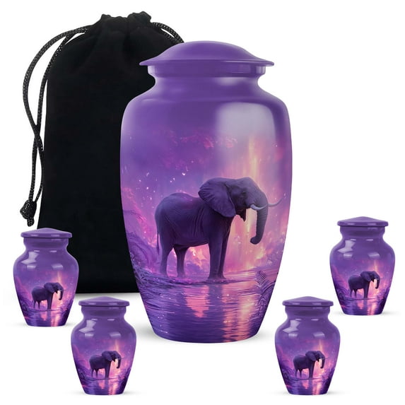 Elephant Mini Funeral Urn For Adult For Man - Little Urn For Male Set Of 4 - Lavender Keepsake Cremation Urns For Human Ashes For Mom - Purple Urns For Human Ashes Adult Woman, 1 Large (10&3) Inch