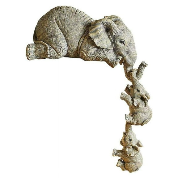 Elephant Mother and Two Babies Figurine Office Animal Statue Shelf Decor
