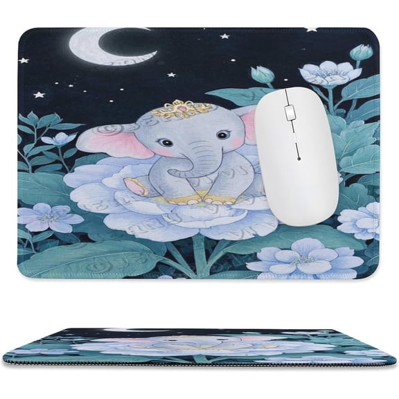 Elephant Mouse Pad 8x10 in, Stitched Edge Non-Slip Desk Mousepad with Premium Cloth Surface, Majestic Elephant Illustration for Home Office Desk Decor