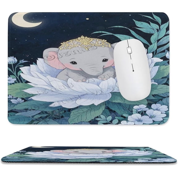 Elephant Mouse Pad 8x10 in with Stitched Edge, Non-Slip Rubber Base Desk Mouse Pad, Elephant Illustration for Computer Desk