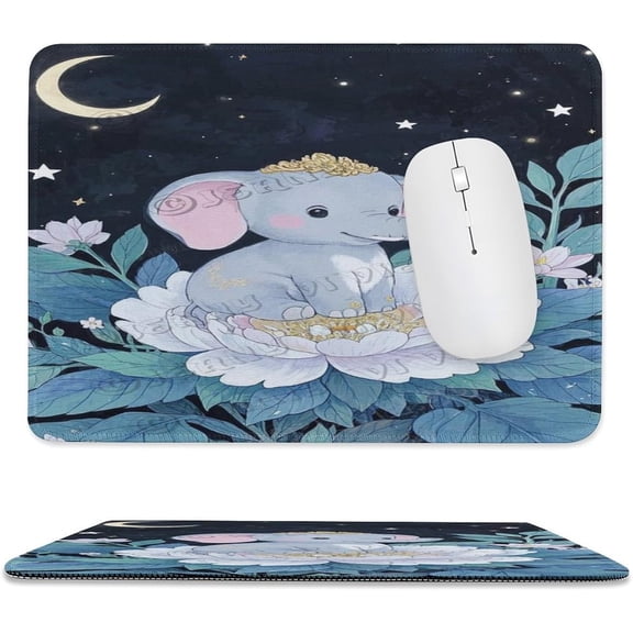 Elephant Mouse Pad 8x10 in with Stitched Edges, Smooth Cloth Surface Non-Slip Rubber Base Desk Mousepad Detailed Elephant Illustration