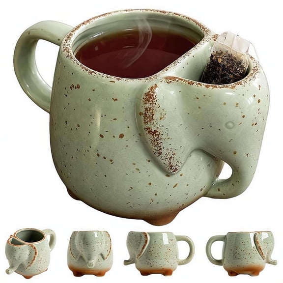 Elephant Mugs - Elephant Ceramic Tea Mug with Tea Bag Holder,450ML Ceramic Coffee Cup,Unique TeaMug for Women Mom TeaLover,Microwave and Dishwasher Safe