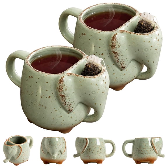Elephant Mugs,Funny Ceramic Green Elephant TeaMug,Handmade 3D Animal Figurine Mugs with Tea Bag Holder,Cartoon ElephantCoffee Cup,Gift for Coffee Milk Tea Lovers,Birthday,Christmas, Valentines Day