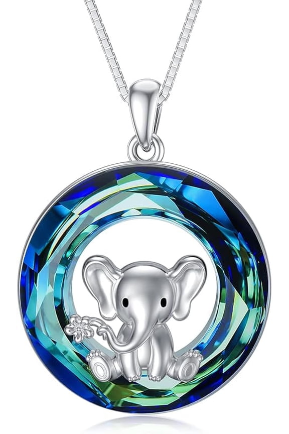 Elephant Necklace 925 Sterling Silver Elephant Crystal Pendant Necklaces Elephant Jewelry for Women