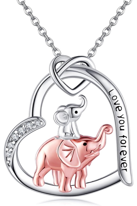 Elephant Necklace 925 Sterling Silver Mom Elephant Necklaces for Women Lucky Elephant Jewelry Gift for Elephant Lovers