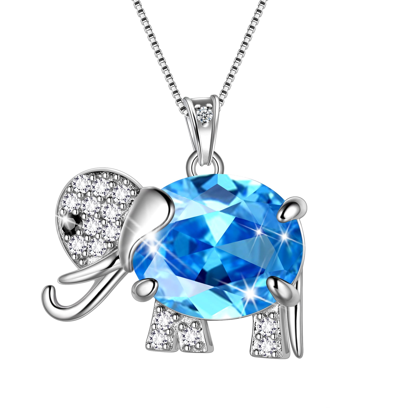 925 Sterling Silver Elephant Pendant Necklace Mystic Rainbow Topaz Crystal CZ Women Gilrs Jewelry Gift Aurora Tears Walmart