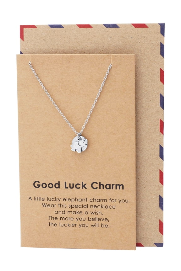 Elephant Necklace, Gifts for Mom, Silver tone, Animal Necklace with Lucky Charm Pendant, Handcrafted Necklace with Greeting Card, Women Gifts for Elephant Lover