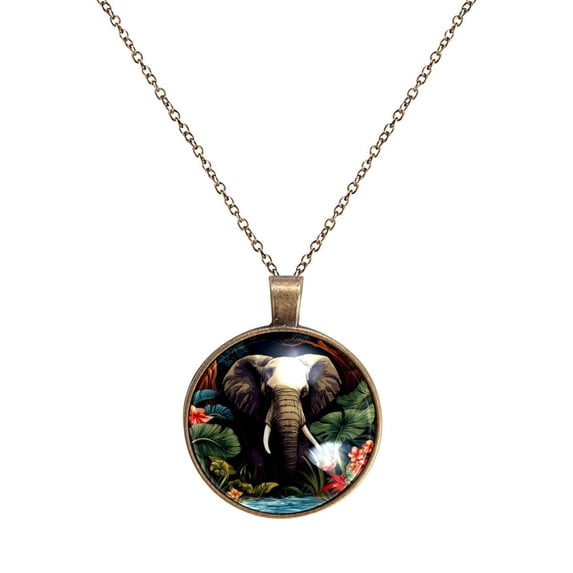 Elephant Necklace Personalized Custom Photo Round Pendant Adjustable Stainless Steel Necklaces with Gift Box for Men Women Mothers Valentine's Jewelry Gift