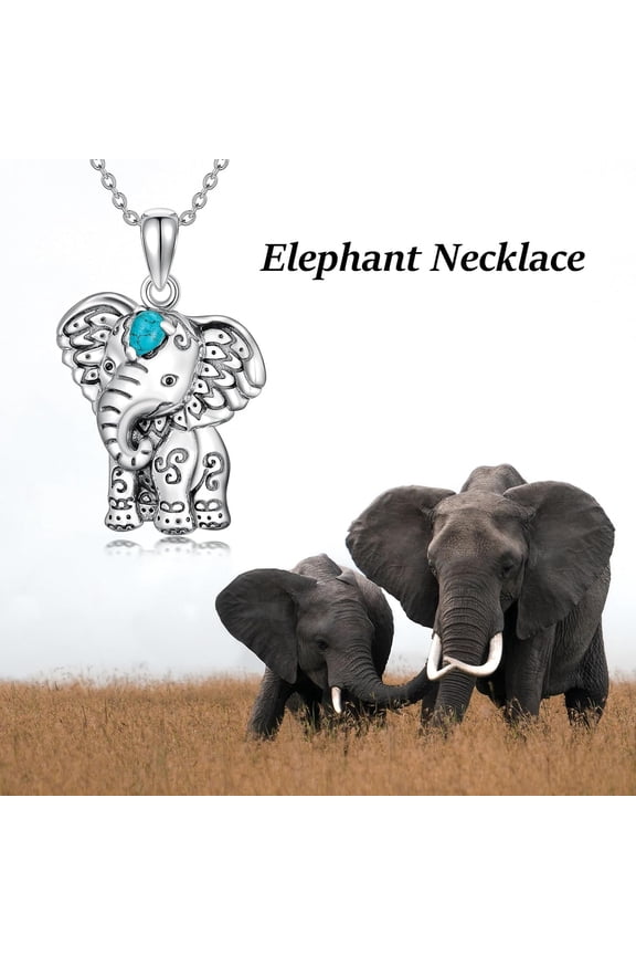Elephant Necklace S925 Sterling Silver Lucky Turquoise Elephant Pendant Necklace Animal Jewelry Gifts for Christmas Mather'S Day Gifts for Her