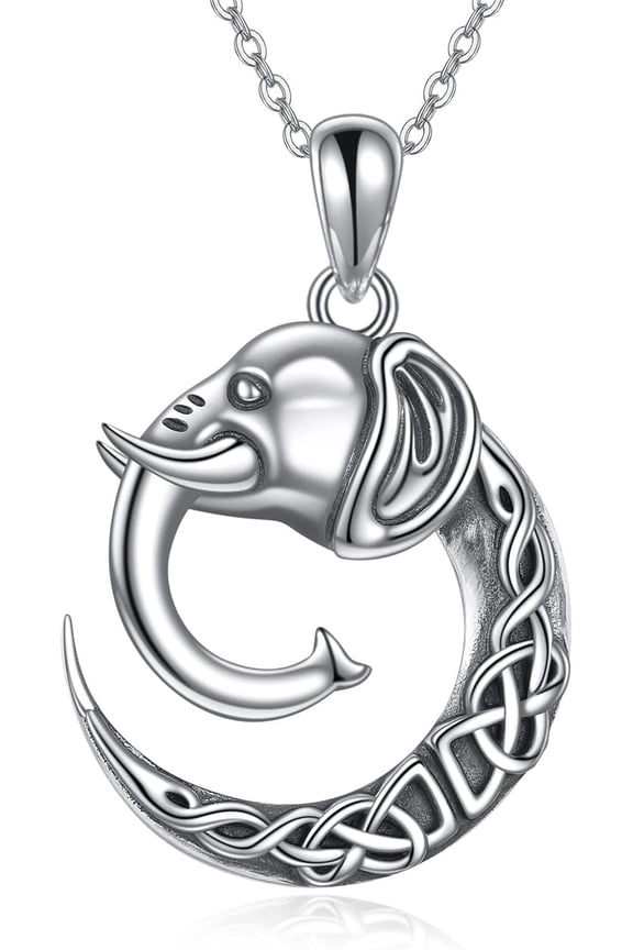 Elephant Necklace Sterling Silver Celtic Knot Elephant Pendant Necklace Celtic Lucky Elephant Jewelry Gifts for Women Men
