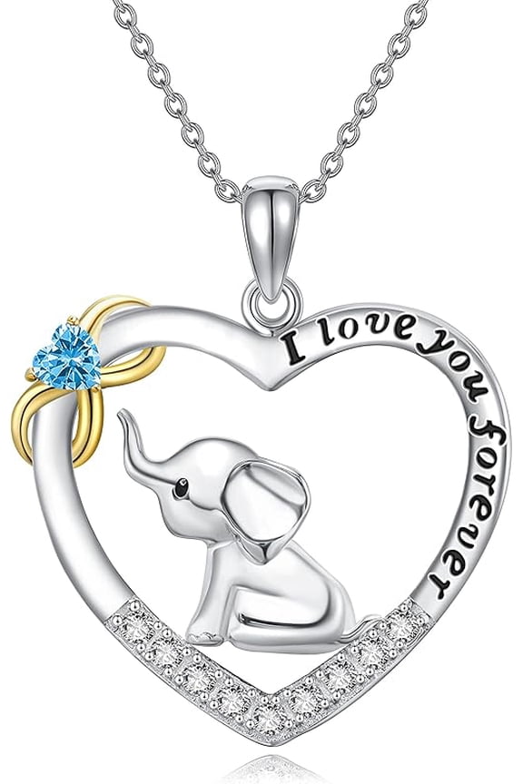 Elephant Necklace for Women Sterling Silver Birthstone Heart Necklace Cute Animal Jewelry Gift for Women Mom Wife Daughter
