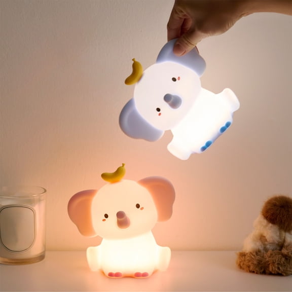 Elephant Night Light Silicone | Eye Protection USB Rechargeable Bedside Lamp | Soft Touch Tap Control, Dimmable, Blue/Pink, 1200mAh, Cute Decor, Portable Sleep Light
