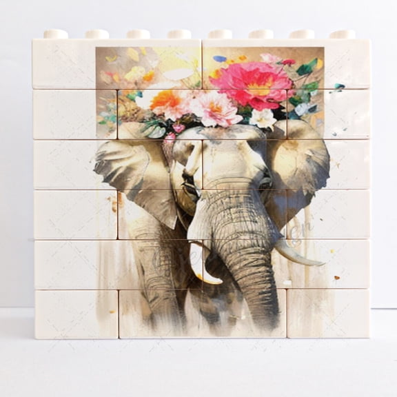 Elephant Novelty Desk Plaque Funny Building Brick Animal Block Puzzle Horizontal Shaped Picture Gift for Friends Unique Desk Sign Decorative Sign for Table Shelf