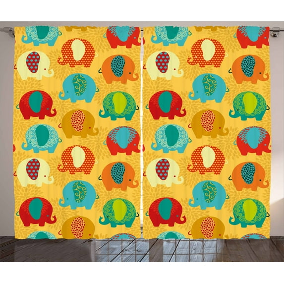 Ambesonne Animal Cartoon Curtains 2 Panel Set, Folkloric Animals, 108" x 63", Multicolor