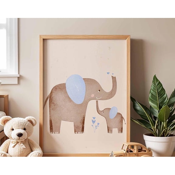 Elephant Nursery Cute Baby Elephant Animal Illustration Wall Art Print, Unframed Paper Poster 8x10in