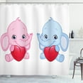 thumbnail image 1 of Ambesonne Animal Cartoon Shower Curtain, Hearts Twins, 69"Wx70"L, Pale Pink White and Blue, 1 of 3