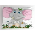 thumbnail image 1 of Elephant Nursery Pillow Sham Friendly Elephant Cartoon in Garden Daisies Butterflies with Huge Ears, Decorative Standard Queen Size Printed Pillowcase, 30 X 20 Inches, Multicolor, by Ambesonne, 1 of 2