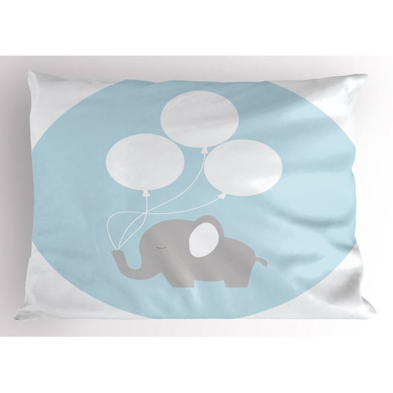 Elephant Nursery Pillow Sham Little Baby Elephant with Big Balloons Happiness Funny Icon, Decorative Standard King Size Printed Pillowcase, 36 X 20 Inches, Mauve Pale Blue White, by Ambesonne