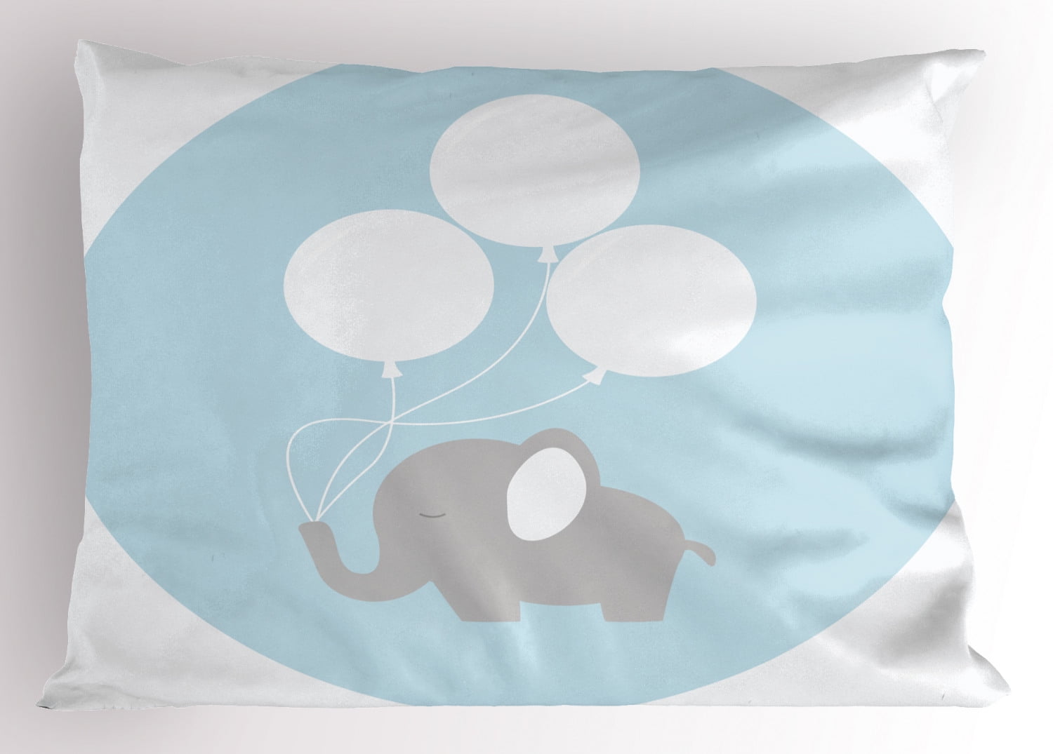 Kids Blue and White Elephant Polyester Pillow Sham