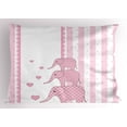 thumbnail image 1 of Elephant Nursery Pillow Sham Vertical Striped Backdrop with Cute Pink Animals with Hearts Retro, Decorative Standard King Size Printed Pillowcase, 36 X 20 Inches, Pale Pink White, by Ambesonne, 1 of 2