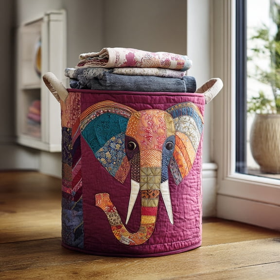Elephant Oasis Quilted Laundry Basket, Clothes Hamper Storage Bag, Housewarming Gift Ideas, Gift For Mom
