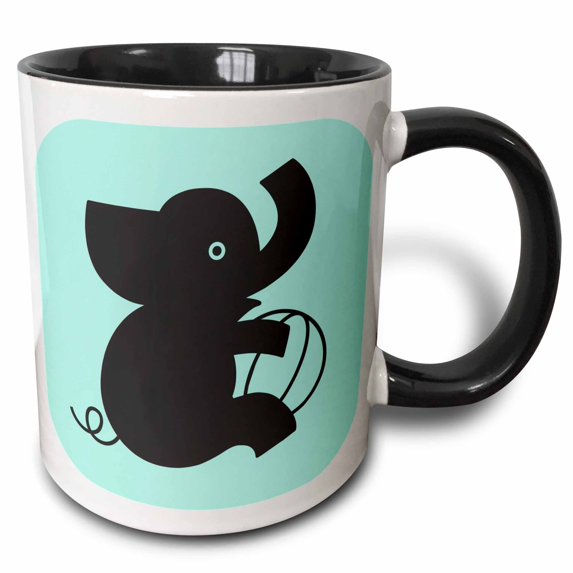 3drose, Elephant on Pastel Blue, 15oz Two-tone Black Mug