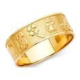 thumbnail image 1 of Elephant Owl 13 Clover Ring 14k Yellow Gold Good Luck Charm Band Lucky Symbols Style 6MM, Size 5, 1 of 1
