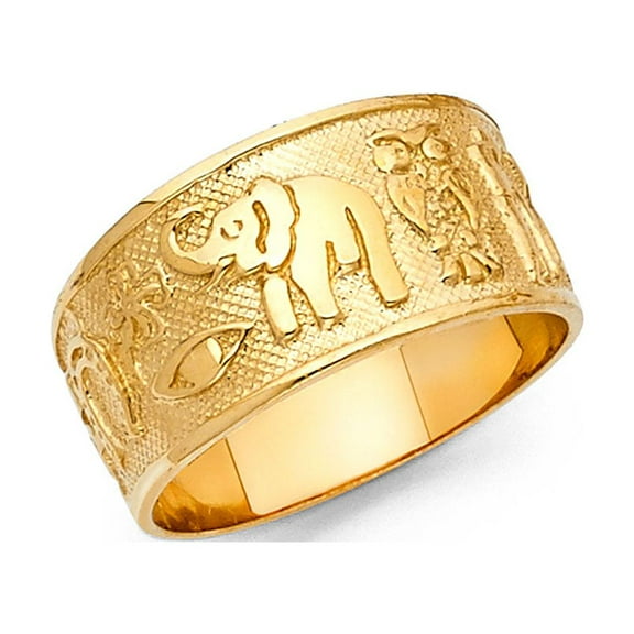 Elephant Owl Clover Horseshoe Lucky Ring Solid 14k Yellow Gold Good Luck Charm Band Fancy 10MM Size 7