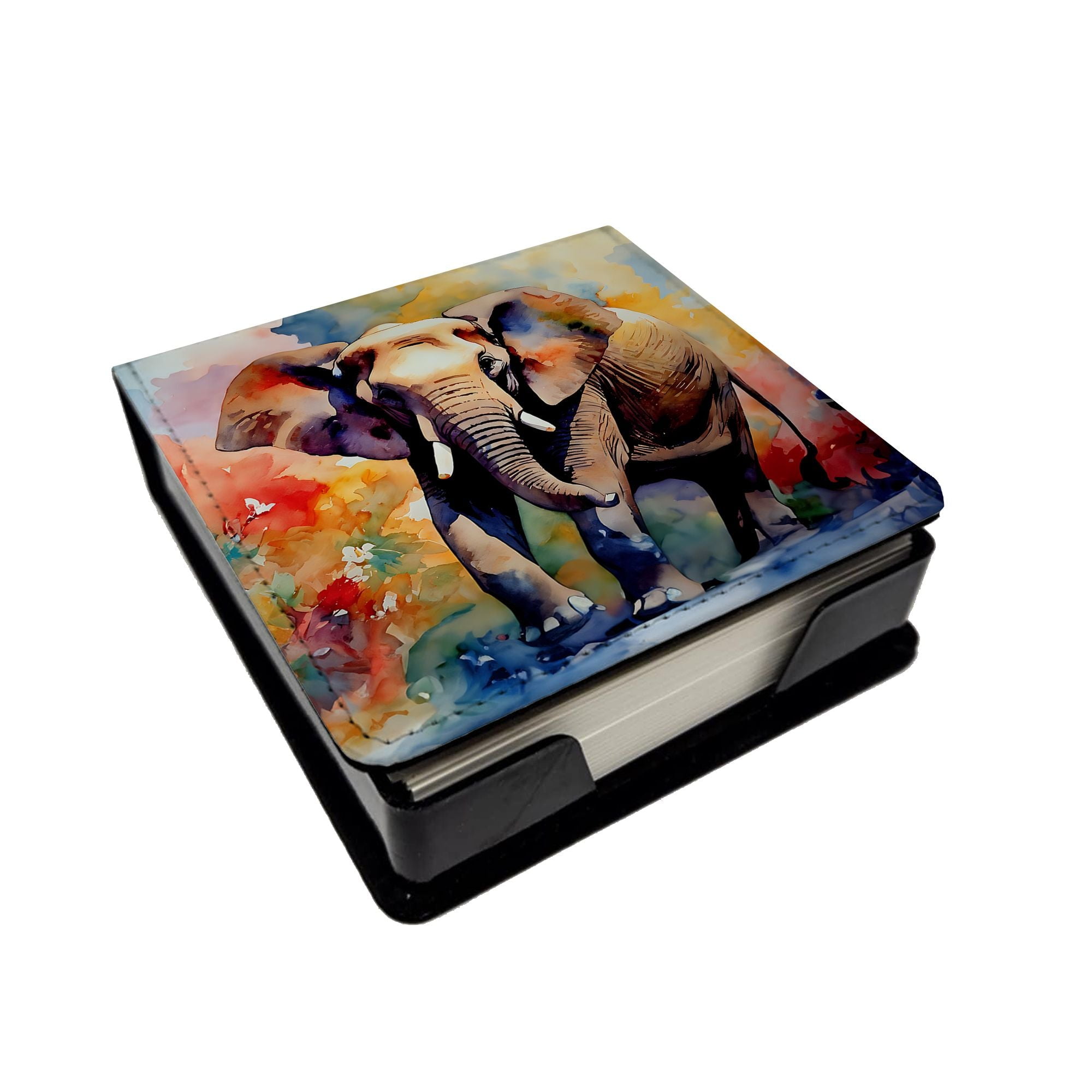 Elephant PU Leather Note Paper Holder with -Designed Cover  Desk Accessory  Office Gift