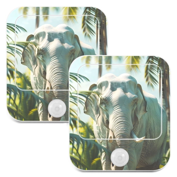 Elephant in Palm Tree Forest 2 Pack LED Motion Sensor Night Light Plug into Wall Auto Dusk to Dawn Adjustable Brightness for Kids Bedroom Hallway Nursery Room