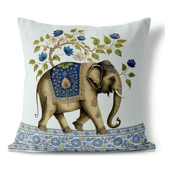 Elephant Paradise Throw Pillow in Green 20 x 20