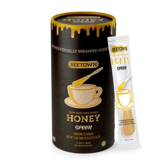 Elephant Park 100% Raw BDF32 Unfiltered Honey Spoon Stirrer 20 Pack Premium US Grade A Non-GMO Individually Wrapped And Sealed On The Go Single Serve Natural Sweetener
